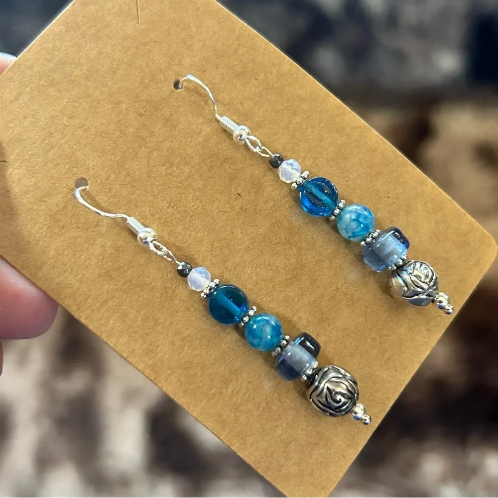 Handcrafted vintage bead dragon vein agate faceted hematite earrings